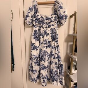 Abercrombie & Fitch Blue Floral Puff Sleeve Midi Dress – Size L